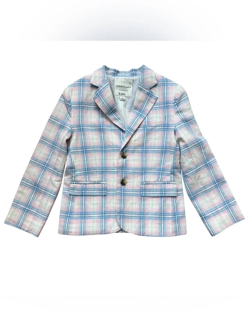 Janie and Jack Pastel Plaid Linen Blend Blazer Jacket Preppy Easter Spring Sz 6